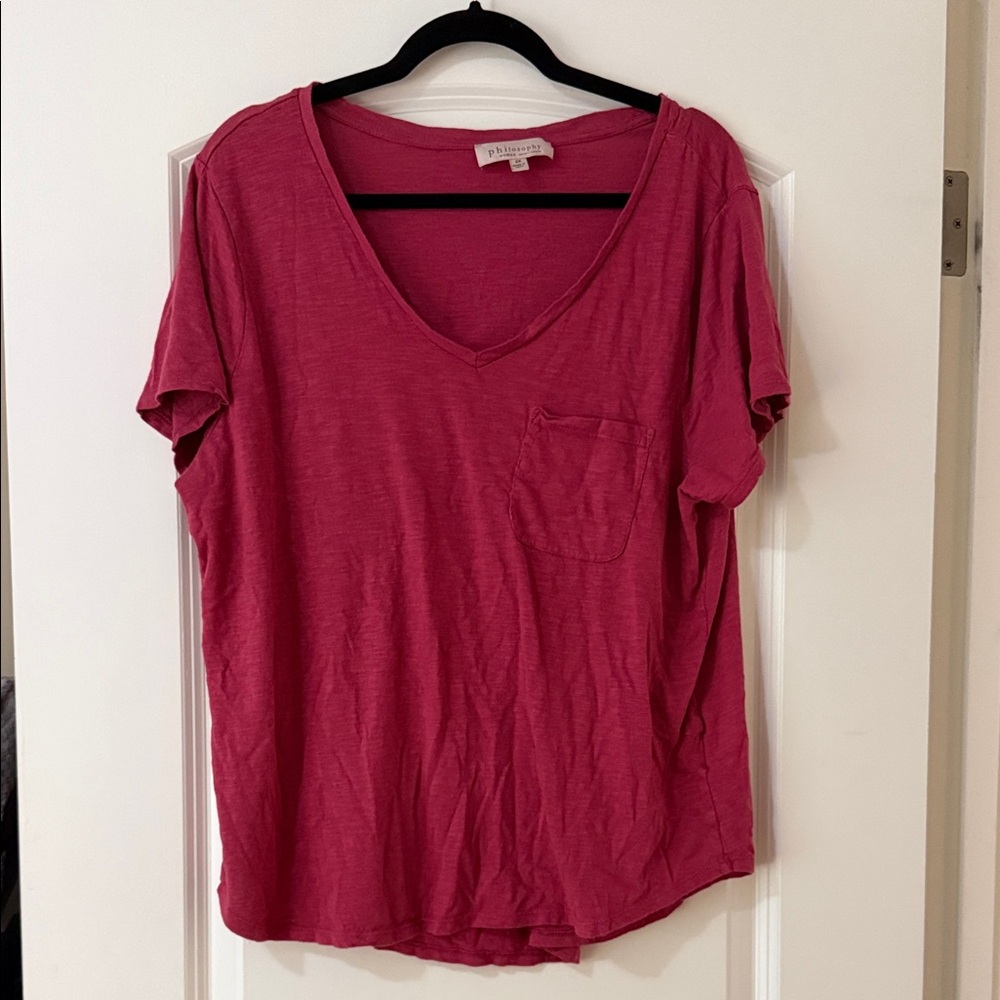 Philosophy Raspberry V-Neck Short Sleeve Tee